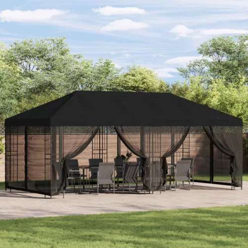  Oldalfalas pavilon 6 x 3 m Fekete Poliészter és acél 190