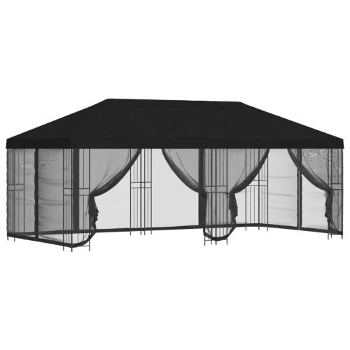  Oldalfalas pavilon 6 x 3 m Fekete Poliészter és acél 190
