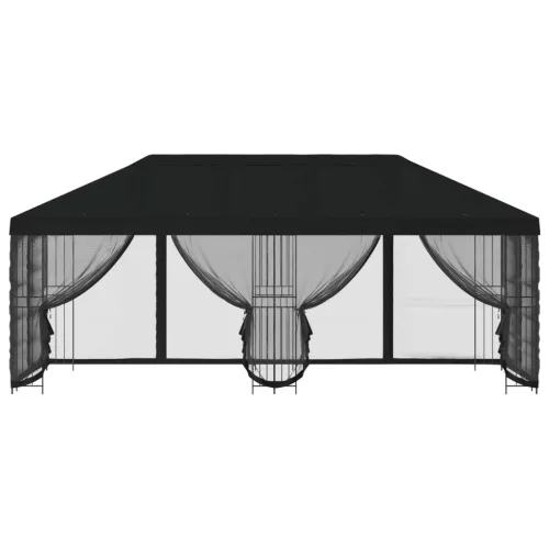  Oldalfalas pavilon 6 x 3 m Fekete Poliészter és acél 190