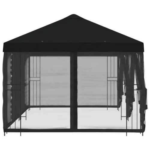  Oldalfalas pavilon 6 x 3 m Fekete Poliészter és acél 190