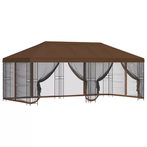  Oldalfalas pavilon 6 x 3 m Barna Poliészter és acél 190