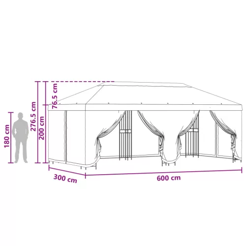  Oldalfalas pavilon 6 x 3 m Barna Poliészter és acél 190
