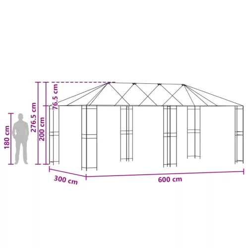  Pavilon Váz 6 x 3 m Fekete Acél