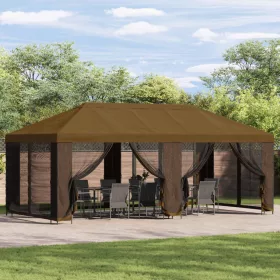  Kerti pavilon 6 x 3 m Tópszínű Poliészter és acél 190