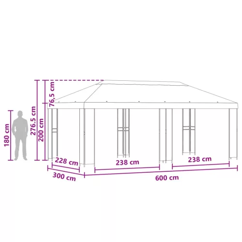  Kerti pavilon 6 x 3 m Kék Poliészter és acél 190