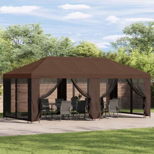 Kerti pavilon 6 x 3 m Barna Poliészter és acél 190