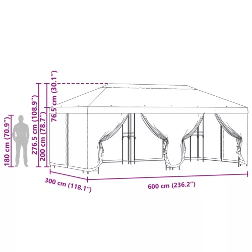  Oldalfalas pavilon 6 x 3 m Krémszínű Poliészter és acél 190