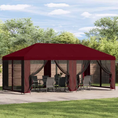 Oldalfalas pavilon 6 x 3 m Burgundi Poliészter és acél 190