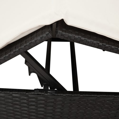  Kétrészes Napágy Tetővel és Függönyökkel Fekete Poli Rattán