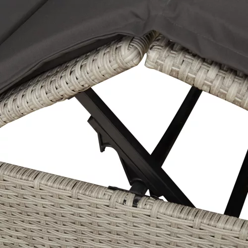  Dupla Napágy Tetővel és Függönyökkel Világosszürke Poli Rattan