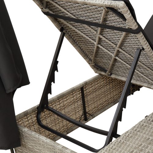  Dupla Napágy Tetővel és Függönyökkel Világosszürke Poli Rattan