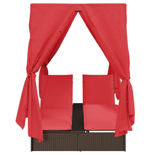  Két személyes napozóágy 2 db Barna és piros Rattan és poliészter