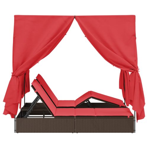  Két személyes napozóágy 2 db Barna és piros Rattan és poliészter