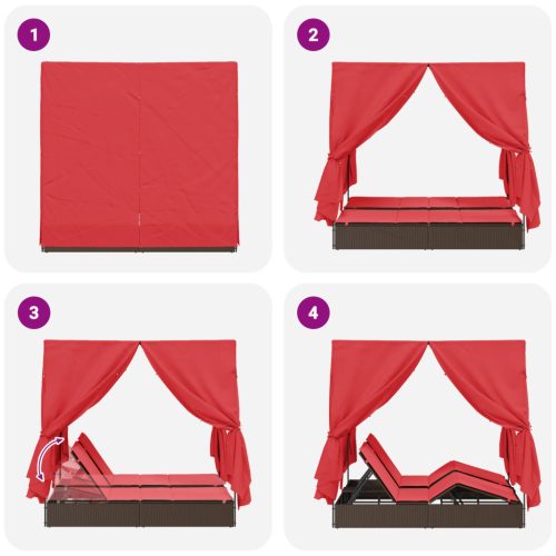  Két személyes napozóágy 2 db Barna és piros Rattan és poliészter