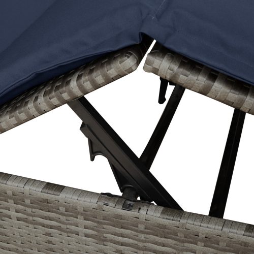  Kétszemélyes Napozóágy 2 db Szürke és Tengerészkék Rattan Nagy