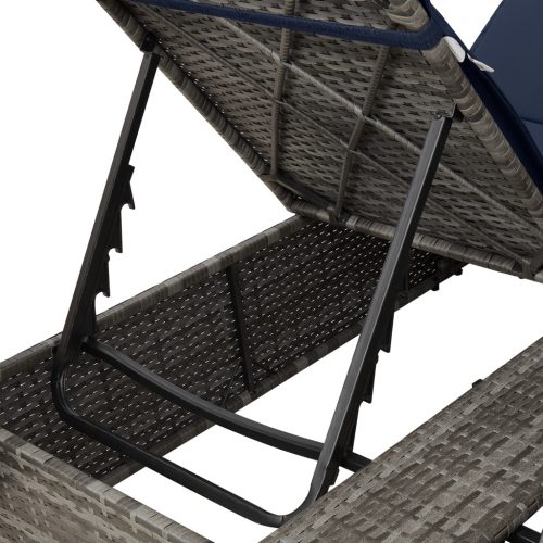  Kétszemélyes Napozóágy 2 db Szürke és Tengerészkék Rattan Nagy