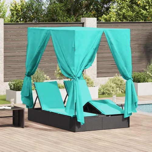  Dupla napozóágy Állítható Türkiz 205 x 129 x 200 cm polirattan
