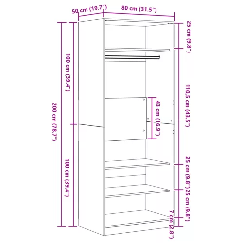  Fekete Tölgy Ruhásszekrény 80 x 50 x 200 cm - Műszaki Fa