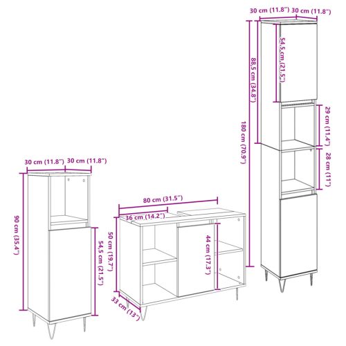  3 darabos Fürdőszoba Bútor Szett Régi Fa Műanyag Fa