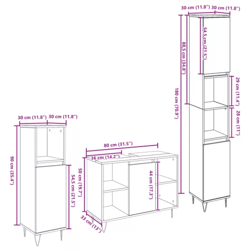  3 darabos Fürdőszoba bútor szett Kézműves tölgy Mérnöki fa