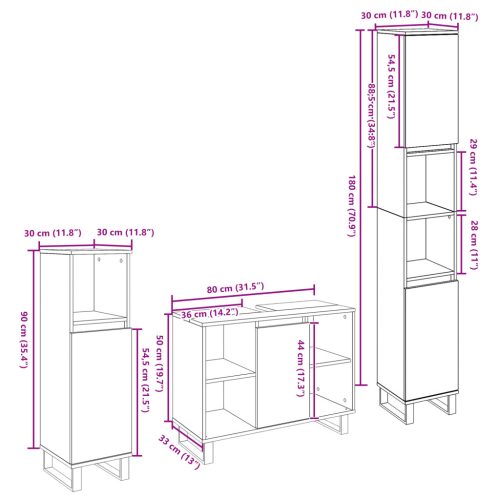  3 Részes Fürdőszoba Bútor Szett Régi Fa