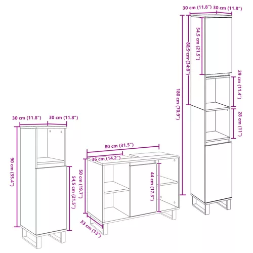  3 részes fürdőszoba bútor szett kézműves tölgy mérnöki fa