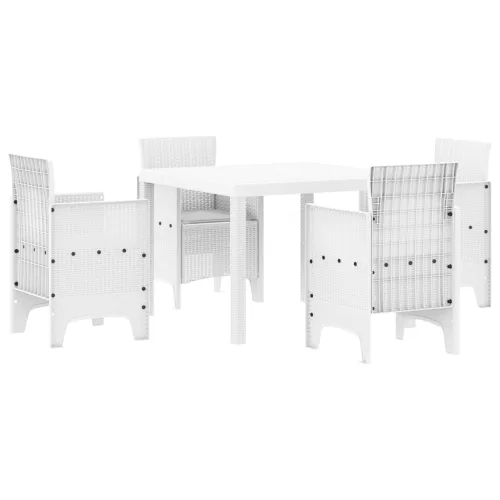  5 Részes Kerti Étkező Szett Párnákkal Fehér Poly Rattan