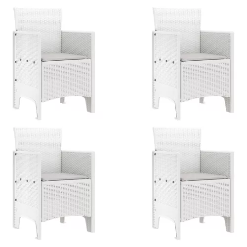  5 Részes Kerti Étkező Szett Párnákkal Fehér Poly Rattan