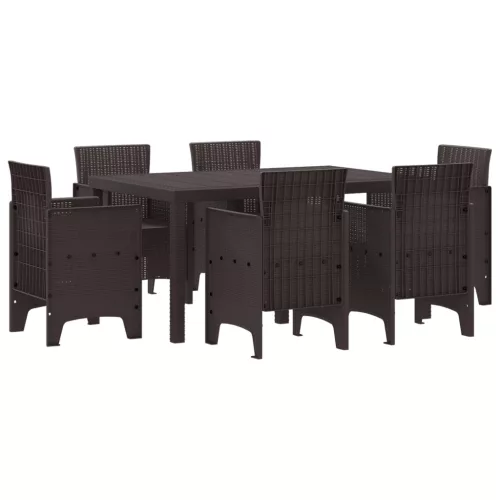  7 részes Kert Étkező Garnitúra Barna Poly Rattan