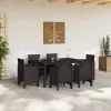  7 Darabos Kerti Étkezőasztal Párnákkal Barna Poli Rattan