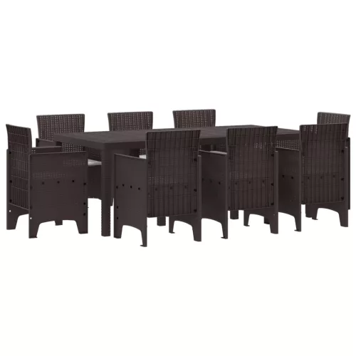  9 Részes Kerti Étkezőszett Párnákkal Barna Poly Rattan