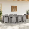  9 Darabos Kerti Étkezőszett Párnákkal Világosszürke Poli Rattan