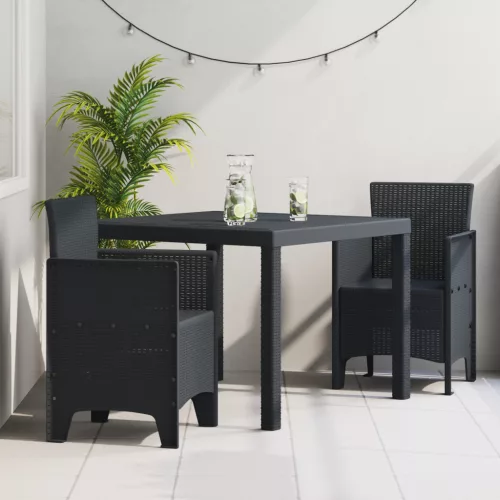  3 darabos kertibútor étkező garnitúra szénszínű poli rattan