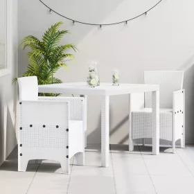  3 Részes Kerti Étkezőszett Fehér Poly Rattan