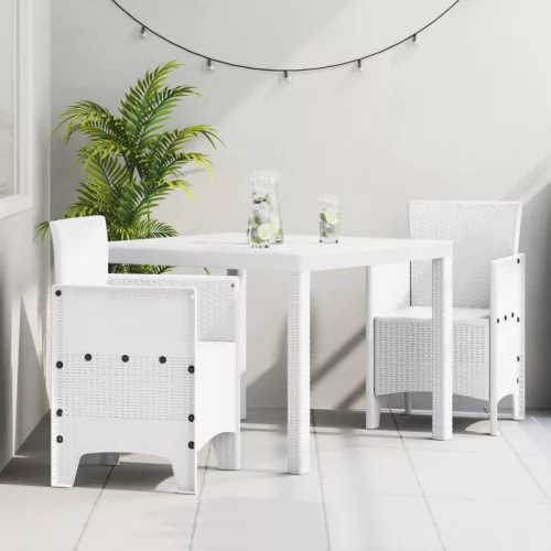  3 Részes Kerti Étkezőszett Fehér Poly Rattan
