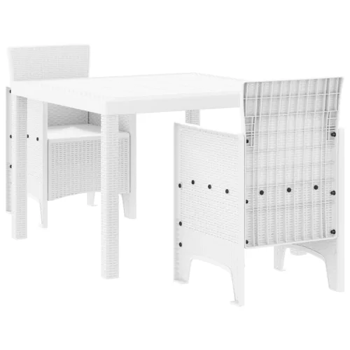  3 Részes Kerti Étkezőszett Fehér Poly Rattan