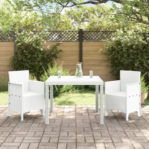  3 Részes Kerti Étkezőszett Fehér Poly Rattan