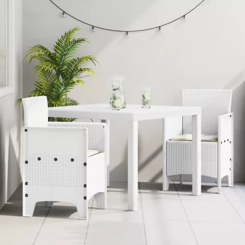  3 Részes Kerti Étkezőszett Párnákkal Fehér Poli Rattan