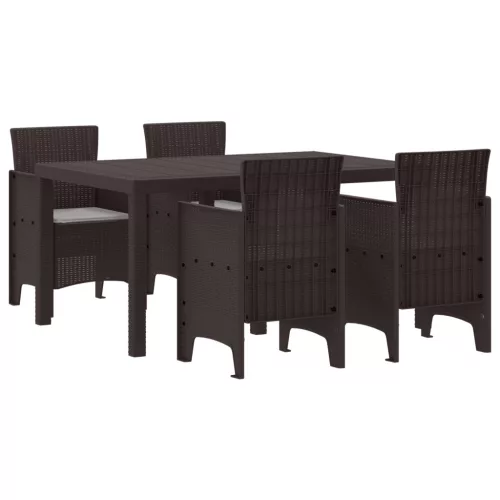  5 darabos kerti étkezőszett párnákkal Brown Poly Rattan