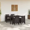  5 Darabos Kert Étkező Szett Párnákkal Barna Műanyag Rattan