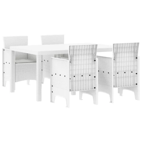  5 részes Kerti Étkező Garnitúra párnákkal Fehér Polirattan