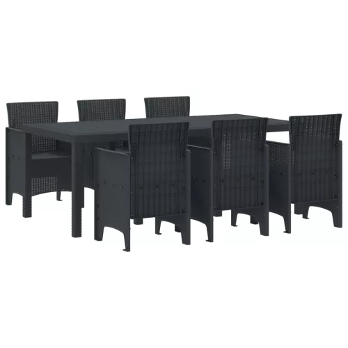  7 Darabos Kerti Étkező Szett Antracit Műanyag Rattan