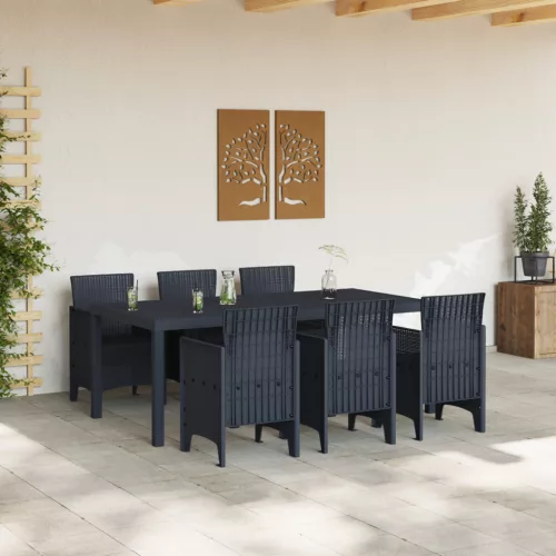  7 Darabos Kerti Étkező Szett Antracit Műanyag Rattan