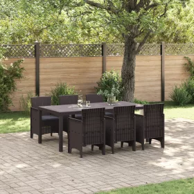  7 Darabos Kerti Étkezőszett Párnákkal Barna Poly Rattan