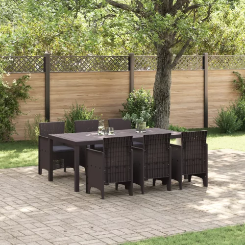  7 Darabos Kerti Étkezőszett Párnákkal Barna Poly Rattan