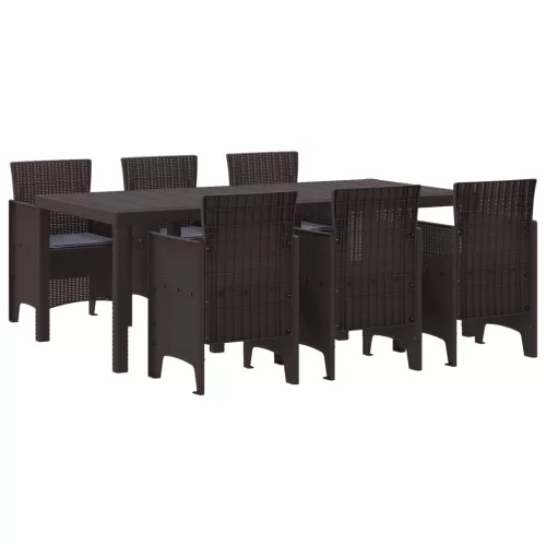  7 Darabos Kerti Étkezőszett Párnákkal Barna Poly Rattan