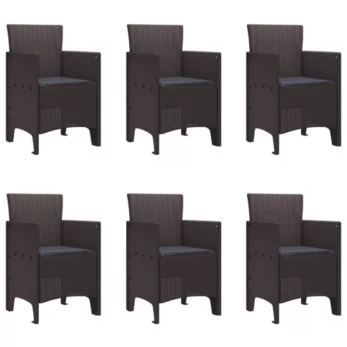  7 Darabos Kerti Étkezőszett Párnákkal Barna Poly Rattan