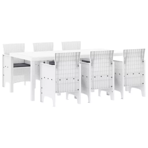  7 részes Kerti Étkezőszett párnákkal Fehér Poli Rattan