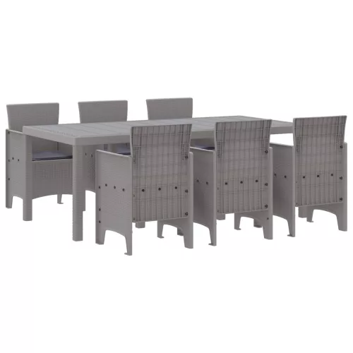  7 Fős Kerti Étkezőszett Párnákkal Világosszürke Polyrattan