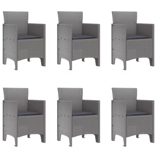  7 Fős Kerti Étkezőszett Párnákkal Világosszürke Polyrattan